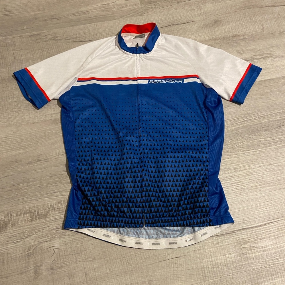 Bergrisar Retro Blue and White Men's Cycling Shirt